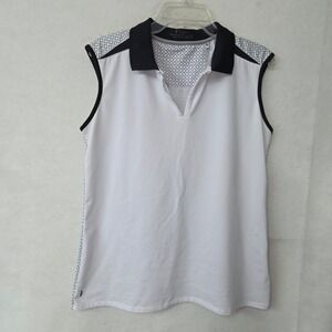 Nancy Lopez Delux Dri Womens Sleeveless Golf‎ Polo White Black Geometric L421104